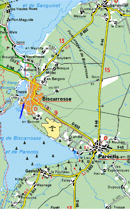  Snipe plan d'eau de Biscarrosse: carte extraite de ViaMichelin 