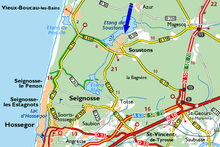  Snipe plan d'eau de Souston Marensin: carte extraite de ViaMichelin 
